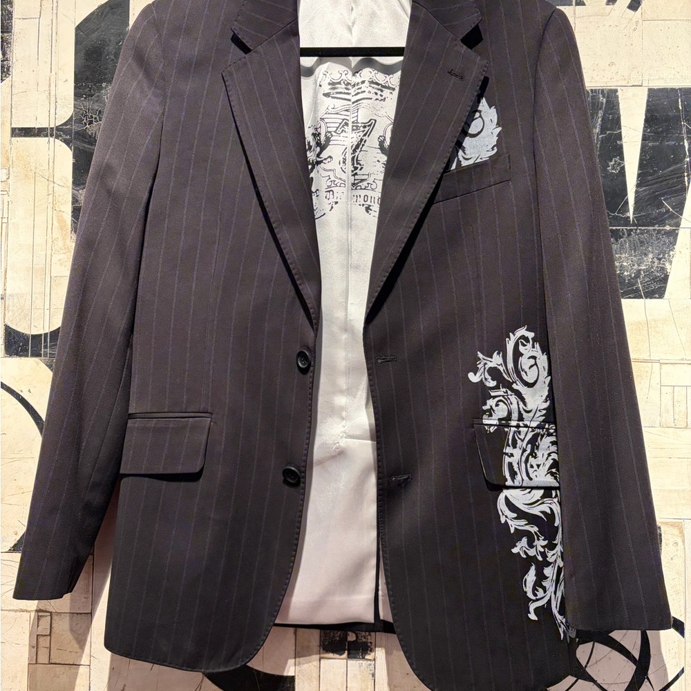 7 Diamonds Black Blazer with Graphic Artwork